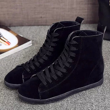 Haut-dessus des bottes femmes à lacets bout rond casual chaussures plates en plein air