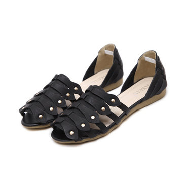 Roman Casual Slip On Peep Toe Flat Sandals For Women