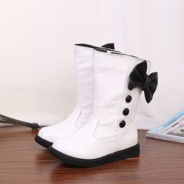 Hiver bébé fille princesse glissière bouton antidérapant bottes enfants neige enfants mariage de chaussures partie bowknot chaude