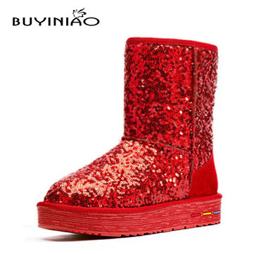 Buyiniao femmes coton d'hiver bottes de neige bottes de fond plat des bottes paillette d'hiver