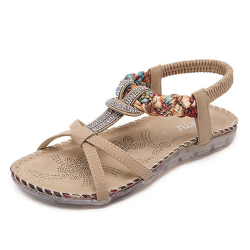 Rhinestone Bohemia Slip On Sandals élastiques
