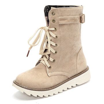 Taille nous 5-12 femmes hiver daim bottes à lacets plat jusqu'à des bottes de neige à mi-mollet en plein air