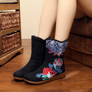 Taille us 5-10 femmes toile fleur nationale du vent bottes courtes bottes plates en plein air décontracté