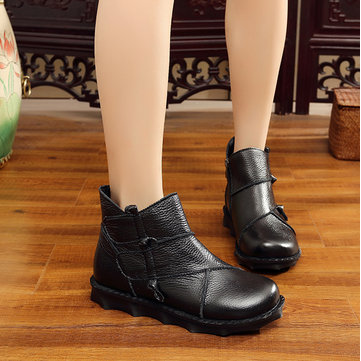 Femmes&nbsp;en&nbsp;cuir&nbsp;véritable&nbsp;confortable&nbsp;Sofe Sole Zipper Ankle Short Boots