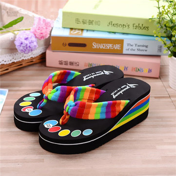 Femmes lacets colorés tongs plage pantoufles sandales plates-formes