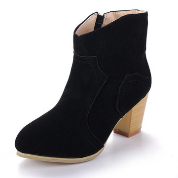 Femmes suedeboots artificielles cheville fermeture éclair mi bloc talon courtes chaussures