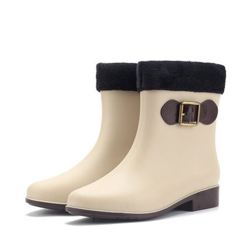 Les femmes bottes de pluie garder bottes chaudes en peluche occasionnels extérieures étanches anti-dérapant cheville