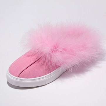 Belle fourrure bout rond enfiler des bottes plates chaudes