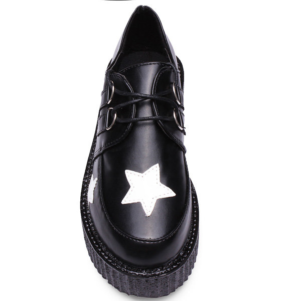 Rétro plate-forme des femmes lianes dentelle jusqu'à chaussures plates punk de goth