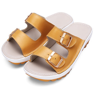 Couleurs de bonbons véritable plate-forme des femmes en cuir pantoufles boucle