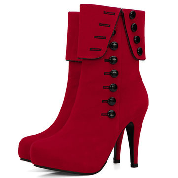 Femmes bottes en daim bouton glissière décoration haut talon mi-mollet&nbsp;